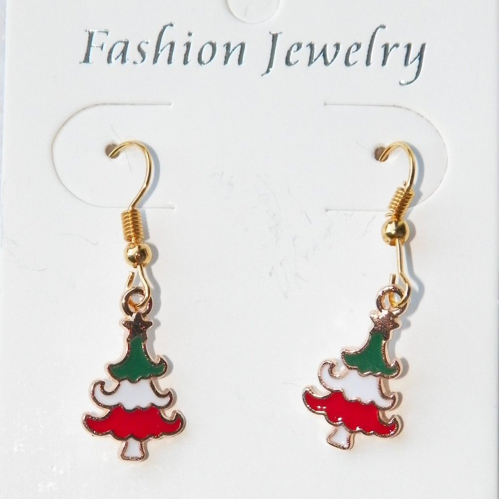 Gold Christmas Tree Earrings Tri-color